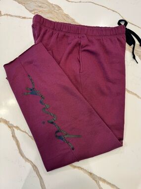 PINK Victoria’s Secret Burgundy Boyfriend Sweatpants M Wide Leg Logo
